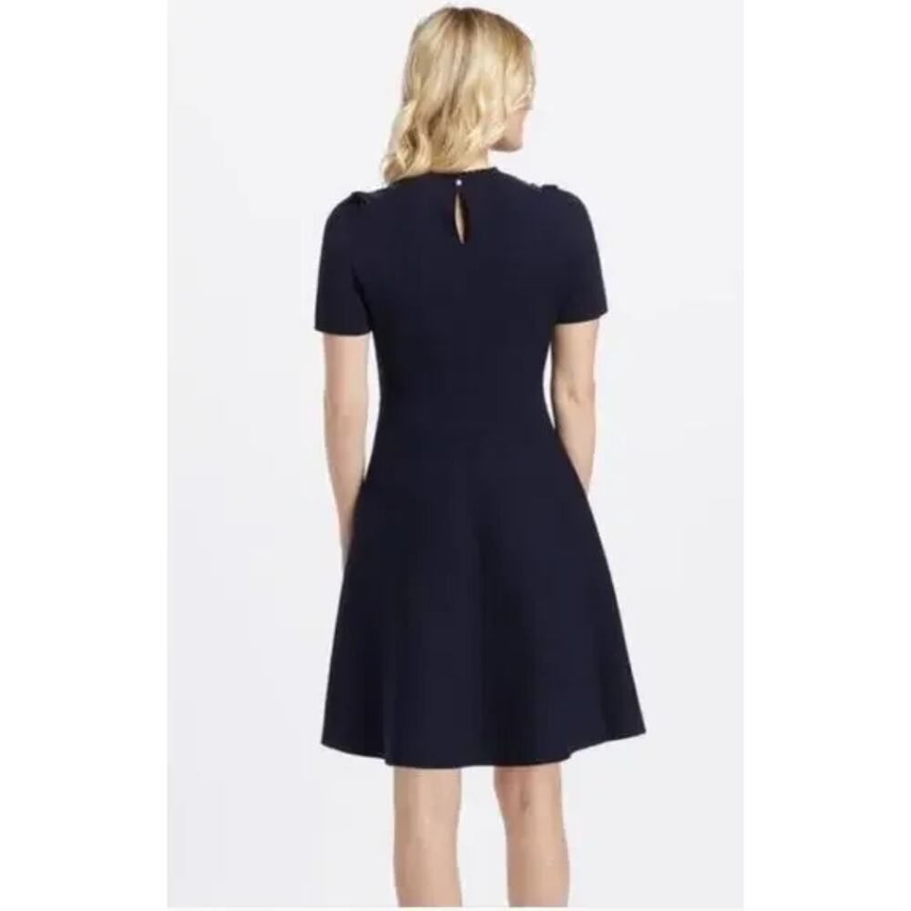 Draper James NWOT Sheer Yoke A-Line Sweater Dress Nassau Navy, Medium - Picture 3 of 10
